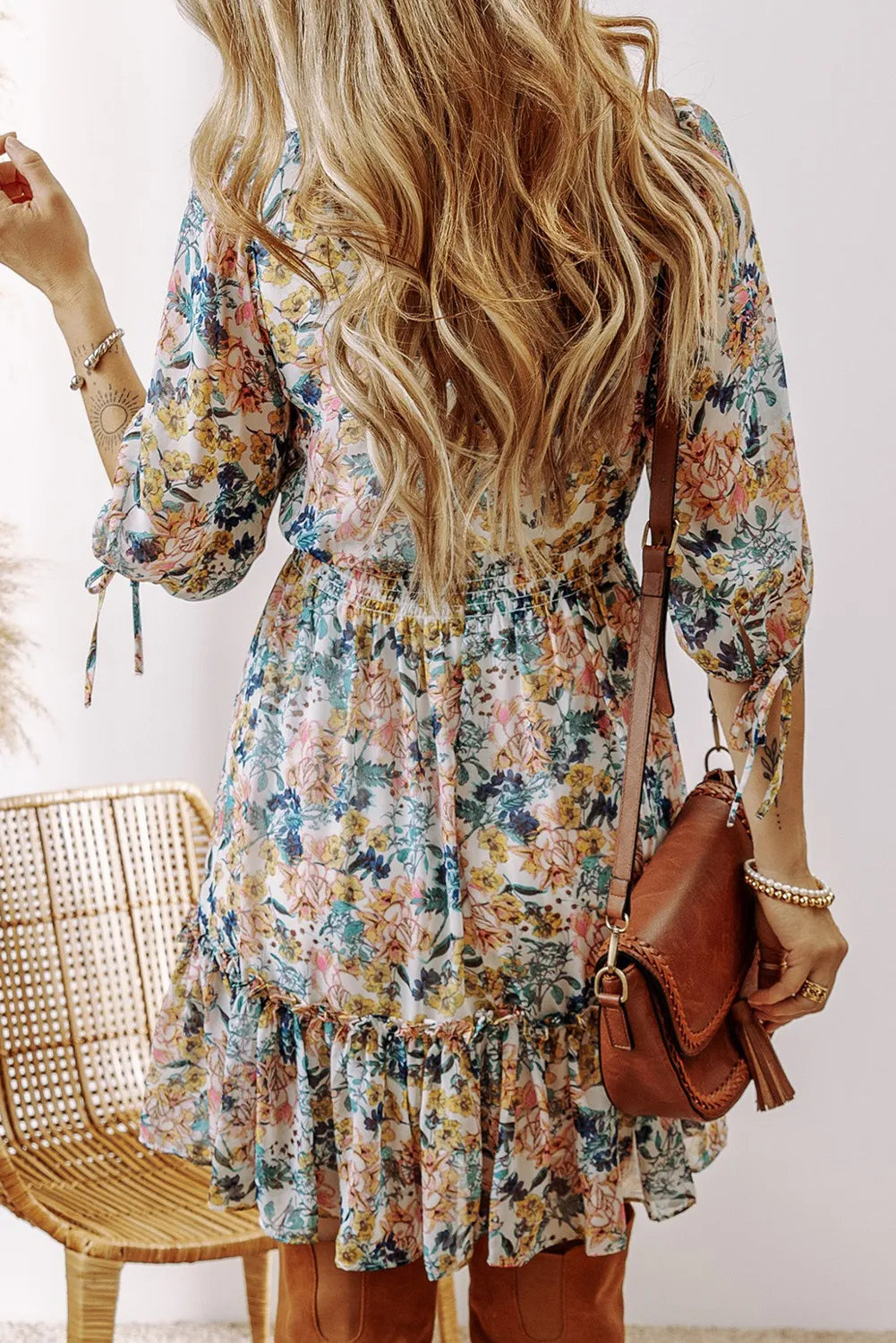 Printed V-Neck Half Sleeve Dress - Charming Charlie