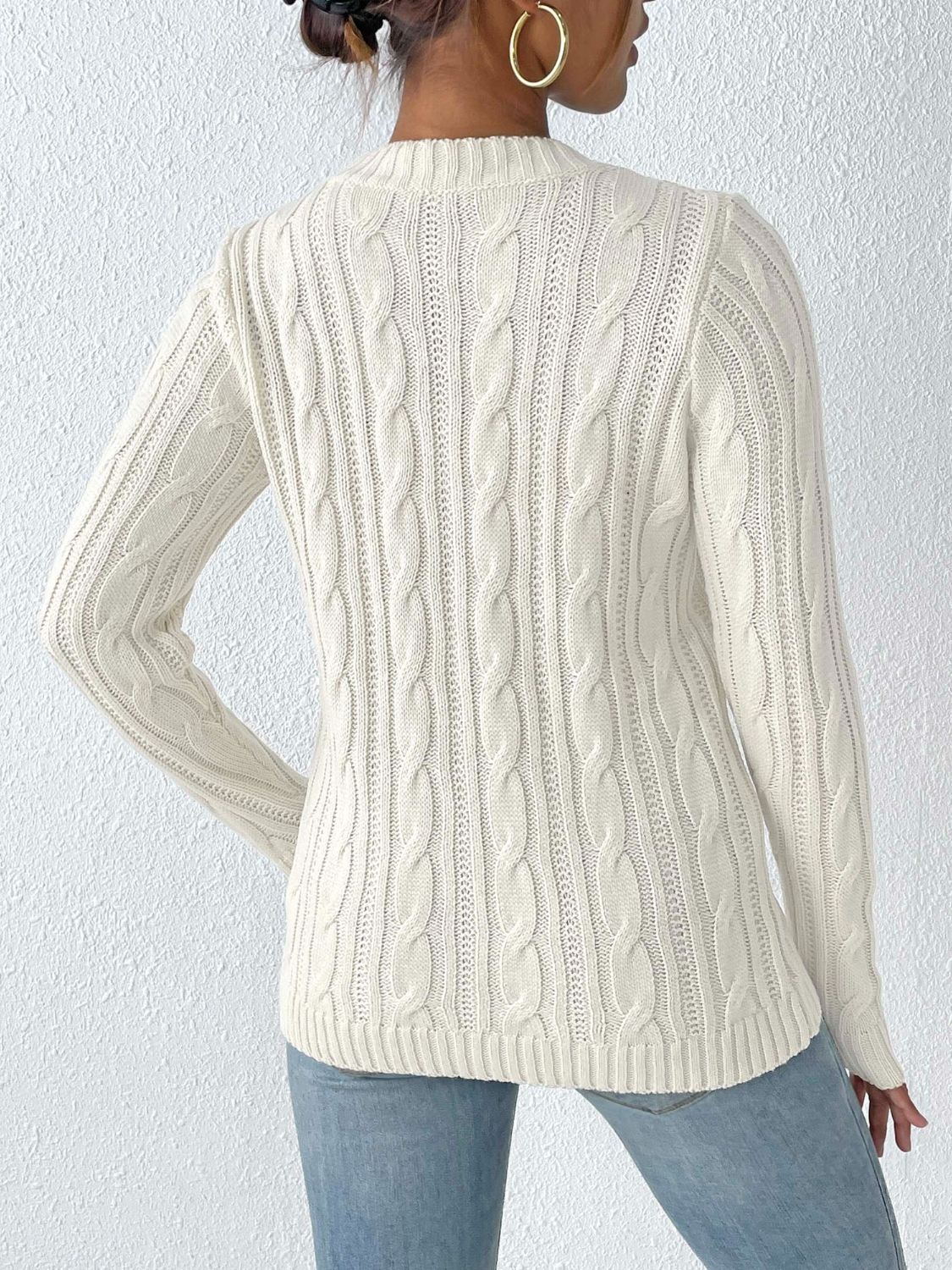 Cable-Knit Heart Round Neck Long Sleeve Sweater - Charming Charlie