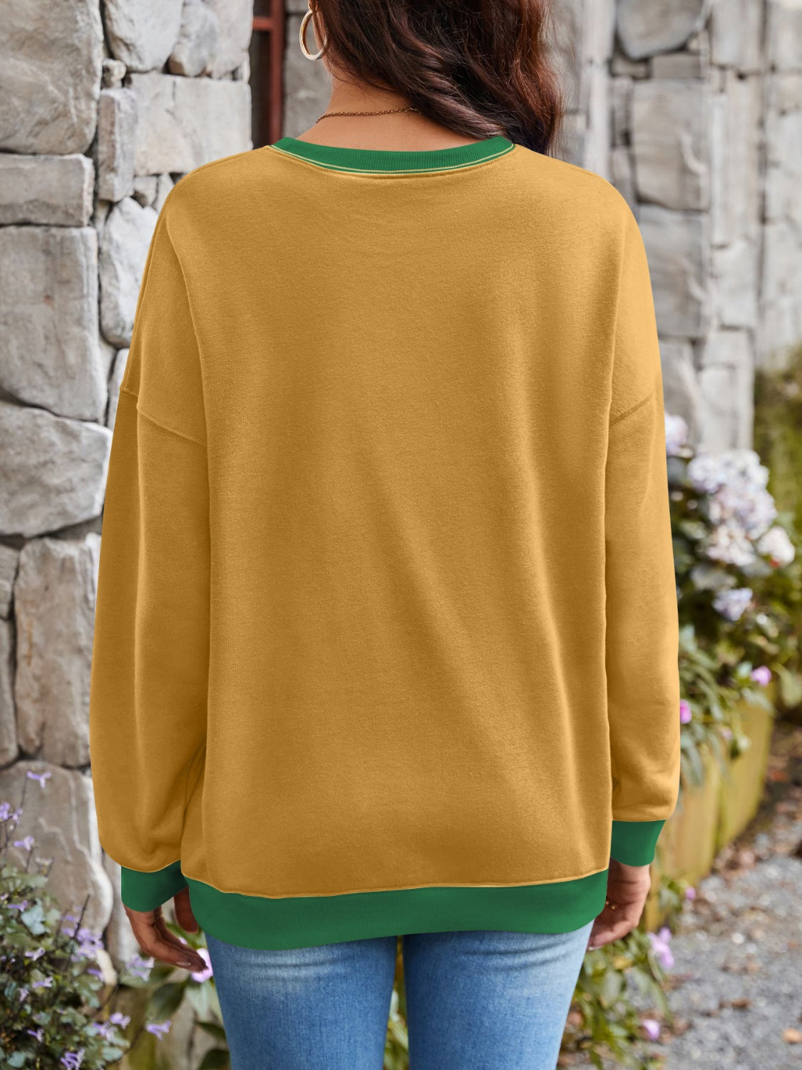 Contrast Round Neck Long Sleeve Sweatshirt - Charming Charlie