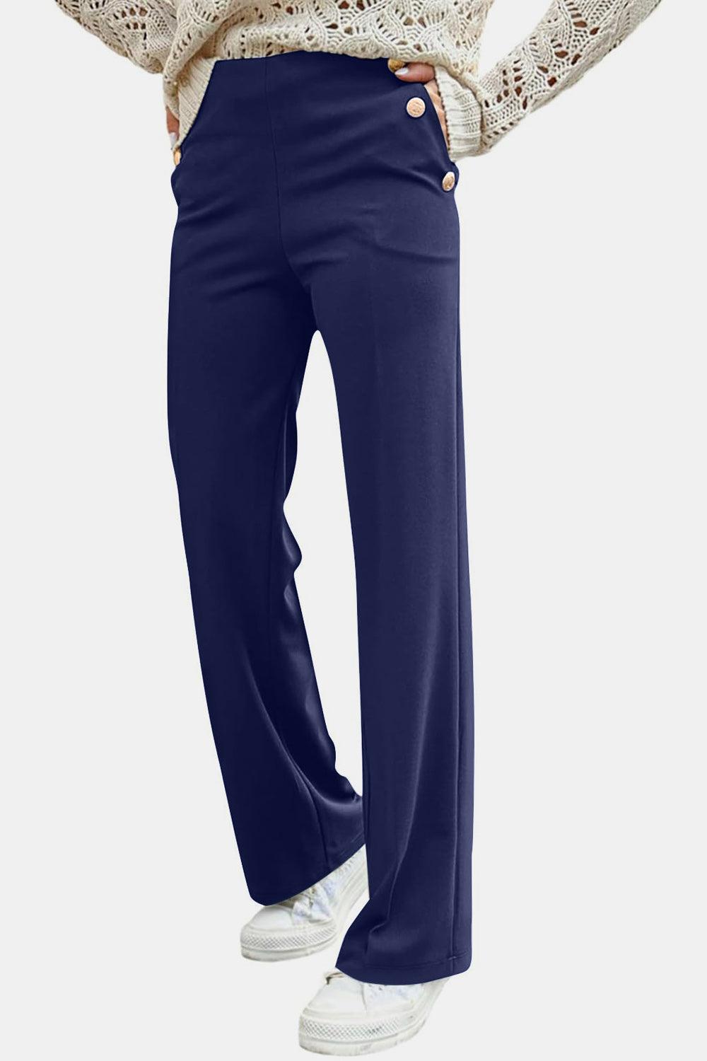 Decorative Button High Rise Pants - Charming Charlie