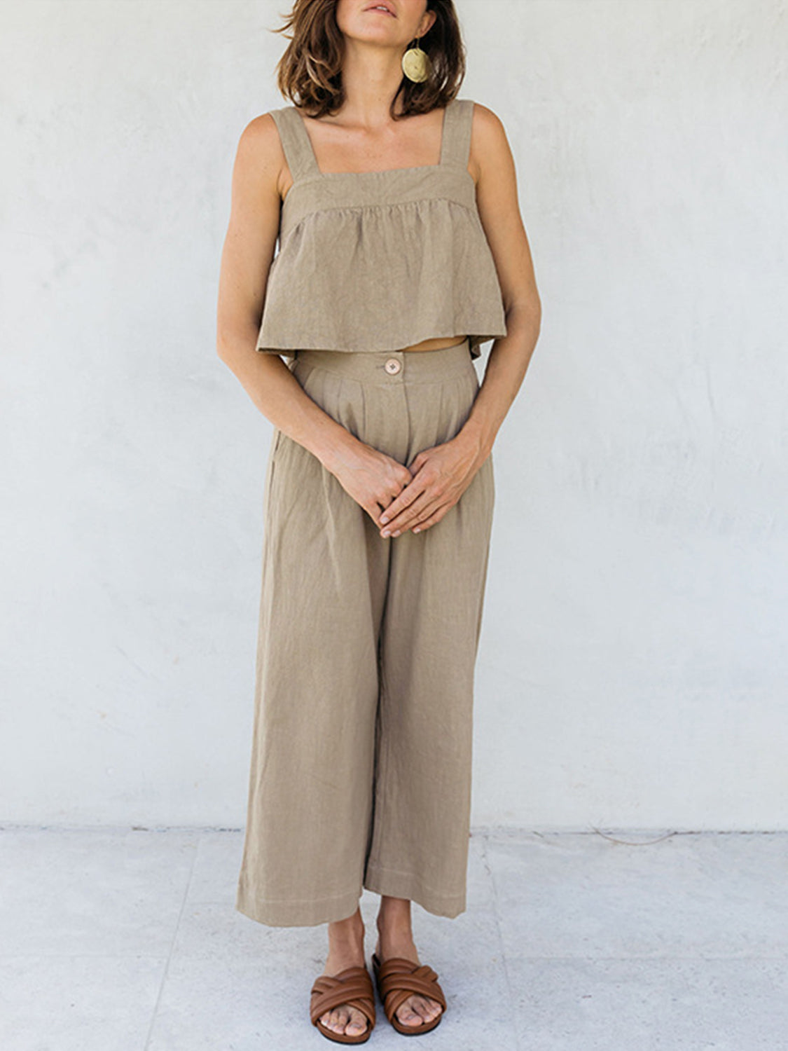 Square Neck Wide Strap Top and Pants Set - Charming Charlie