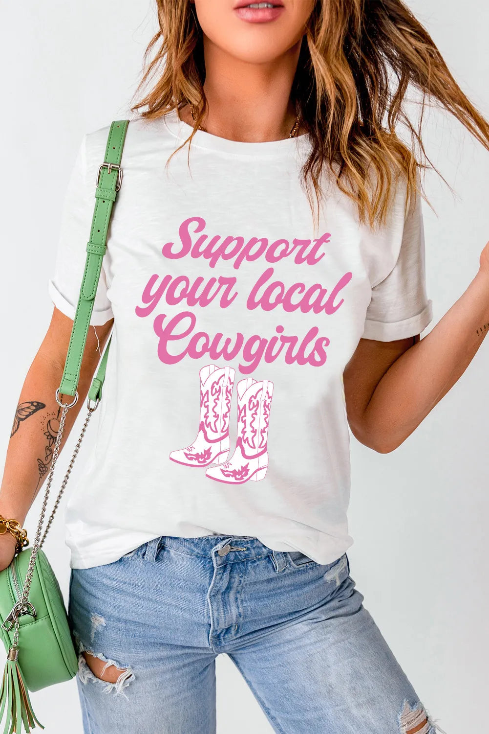 Letter Graphic Round Neck Short Sleeve T-Shirt - Charming Charlie