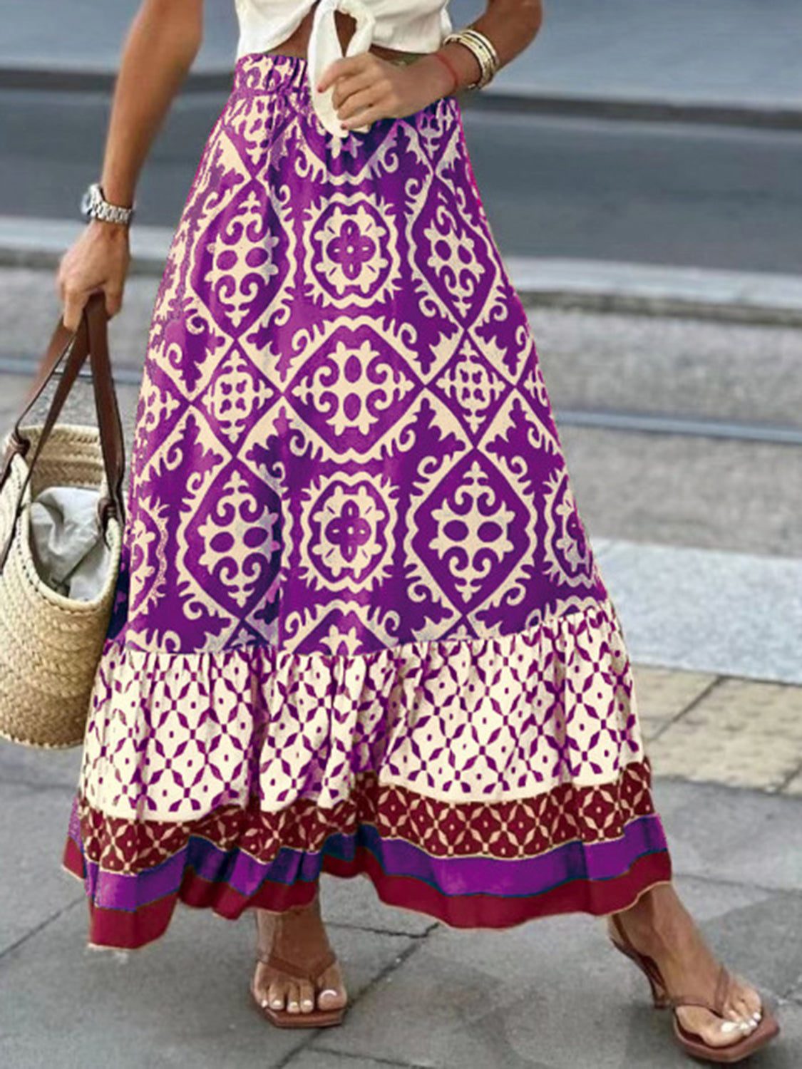 Geometric Elastic Waist Maxi Skirt - Charming Charlie