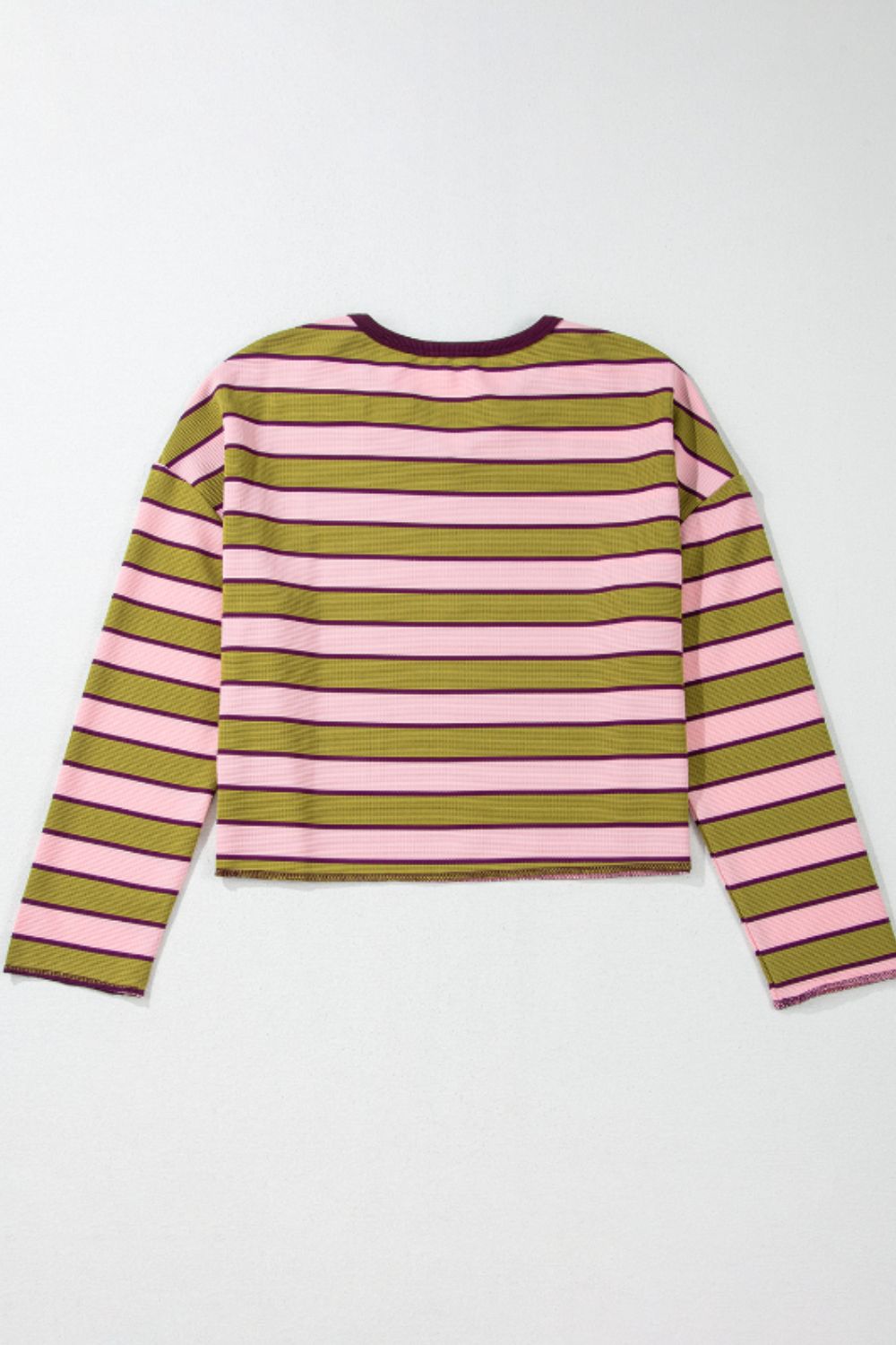 Striped Notched Long Sleeve T-Shirt - Charming Charlie
