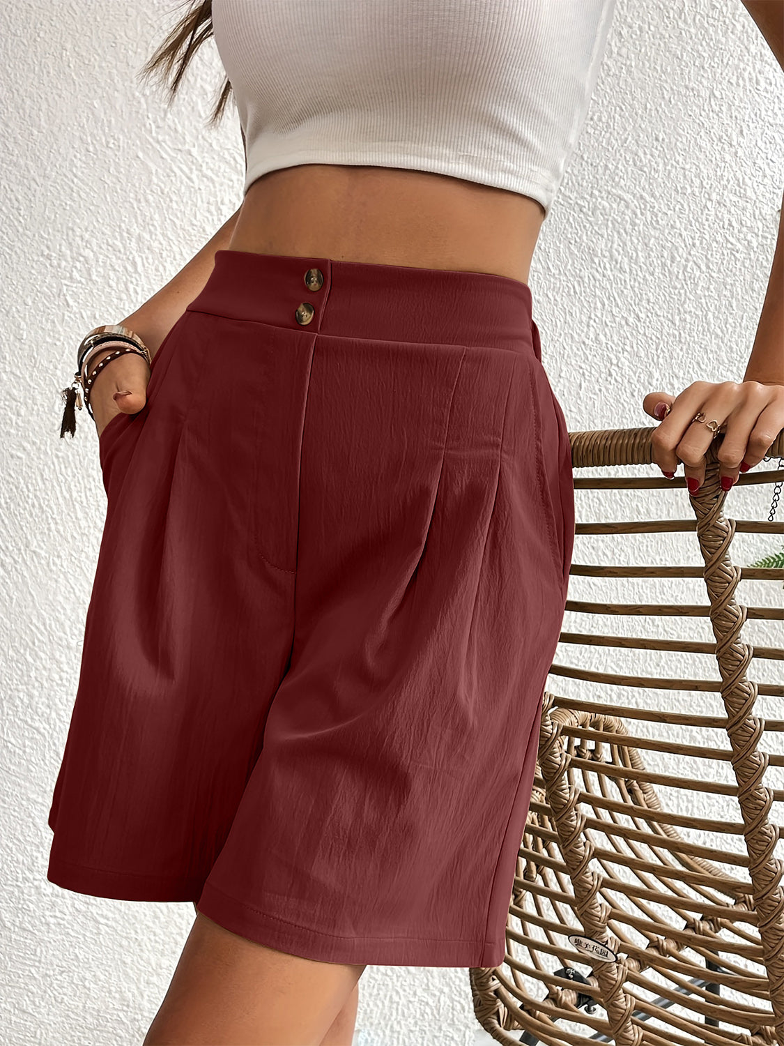 Pocketed Half Elastic Waist Shorts - Charming Charlie