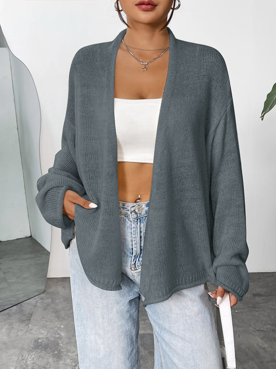 Open Front Dropped Shoulder Cardigan - Charming Charlie