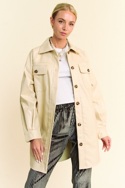Davi & Dani Faux Leather Button Up Jacket with Chest Pockets - Charming Charlie