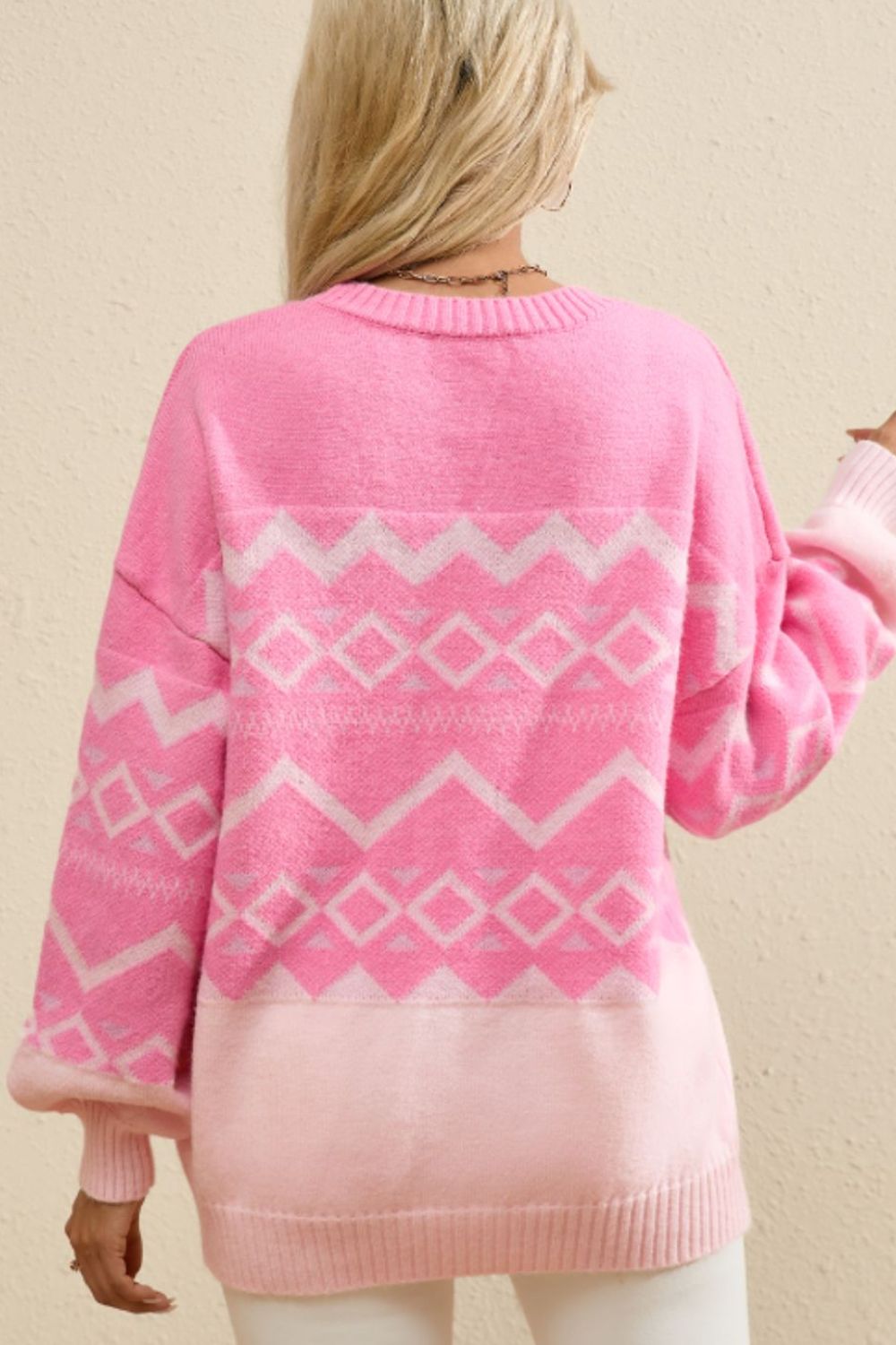 Geometric Drop Shoulder Long Sleeve Sweater - Charming Charlie
