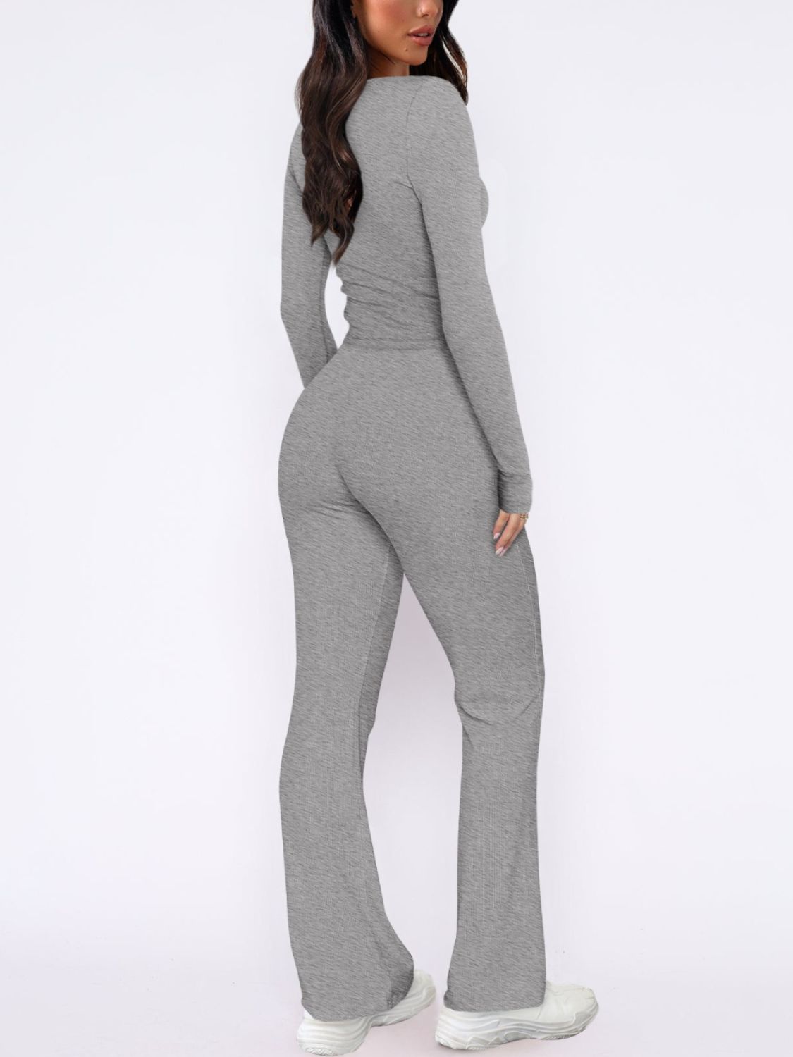 V-Neck Long Sleeve Top and Pants Set - Charming Charlie