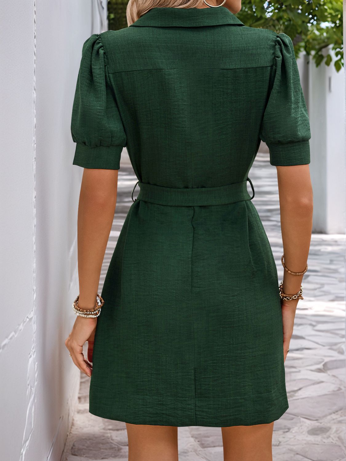 Perfee Tie Waist Button Down Short Sleeve Mini Dress - Charming Charlie