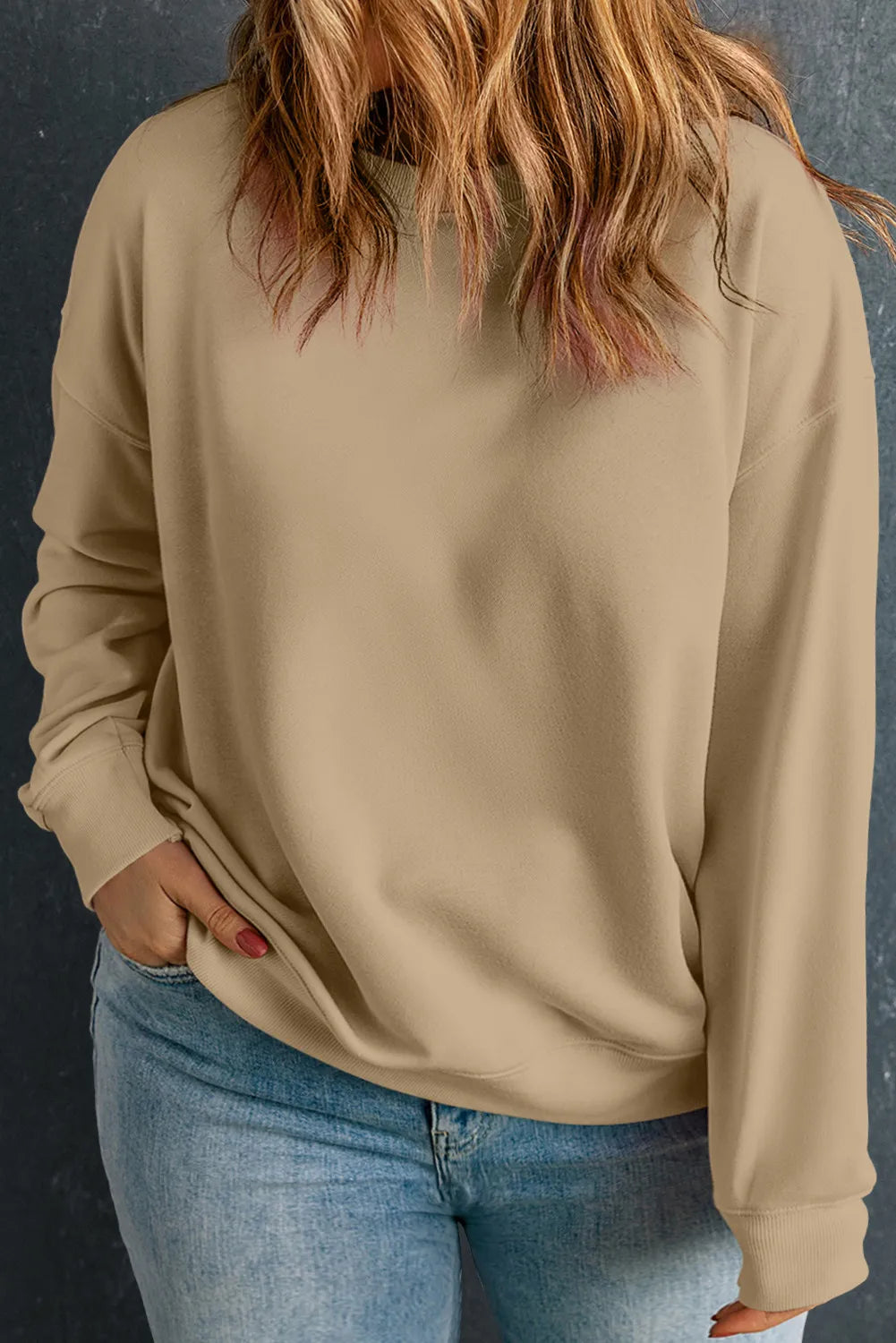 Plus Size Round Neck Long Sleeve Sweatshirt - Charming Charlie