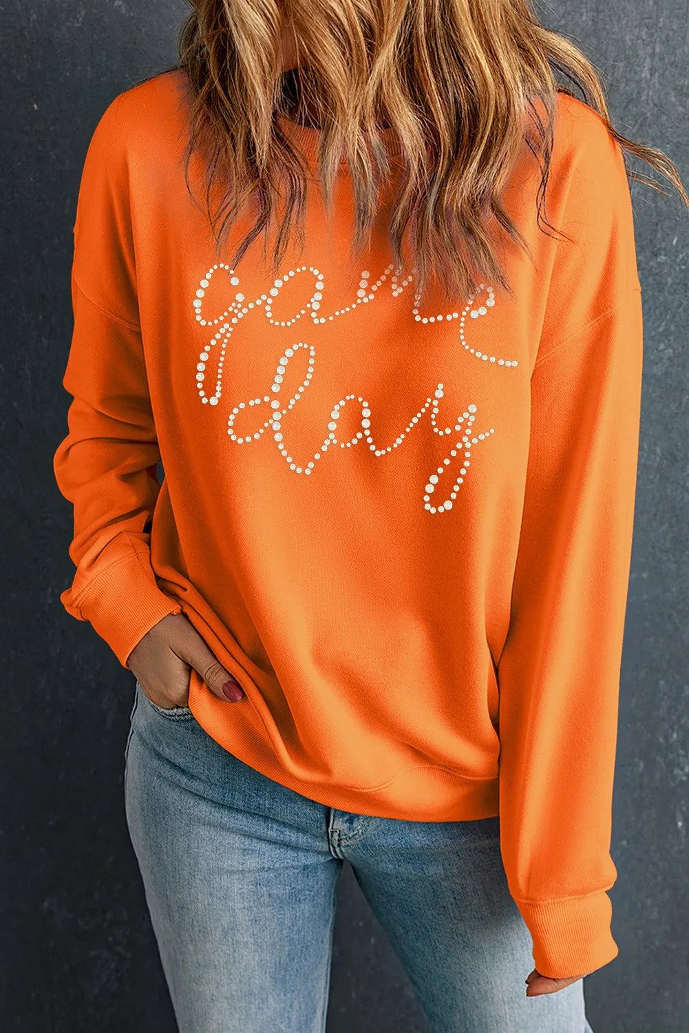 GAME DAY Round Neck Long Sleeve Sweatshirt - Charming Charlie