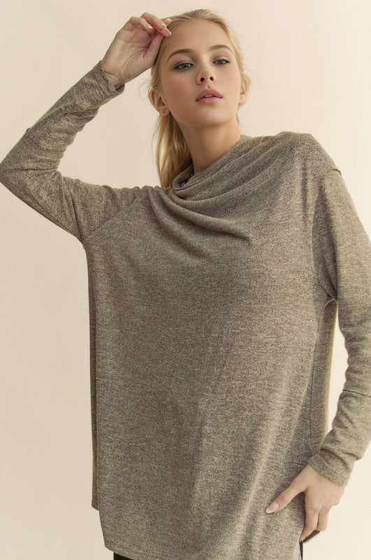 Davi & Dani Slit Mock Neck Long Sleeve Top - Charming Charlie