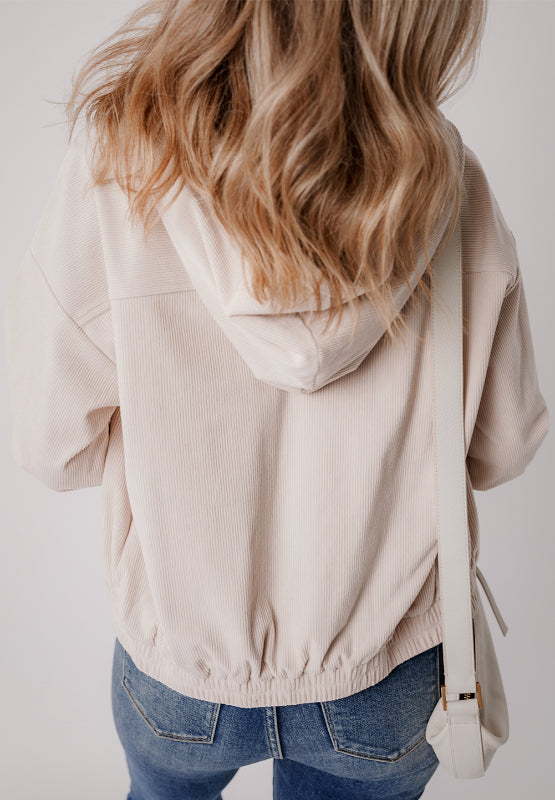 Pocketed Zip Up Long Sleeve Hooded Jacket - Charming Charlie