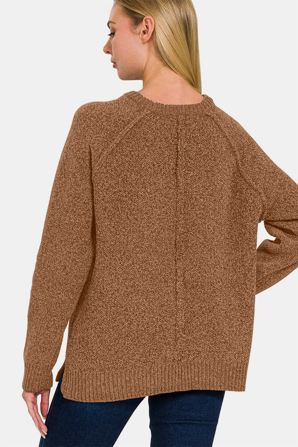 Zenana Side Slit Raglan Sleeve Sweater - Charming Charlie