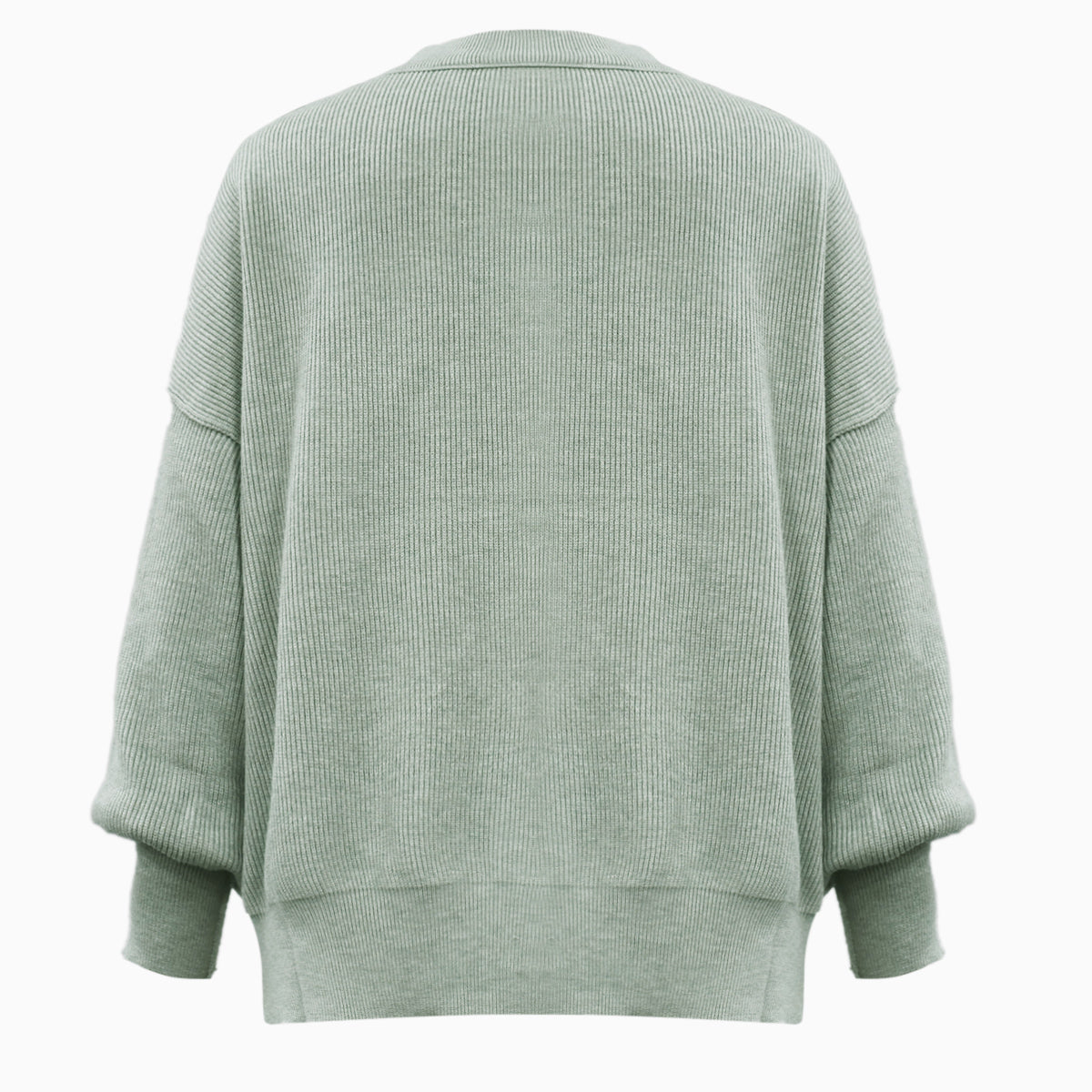 Round Neck Drop Shoulder Slit Sweater - Charming Charlie