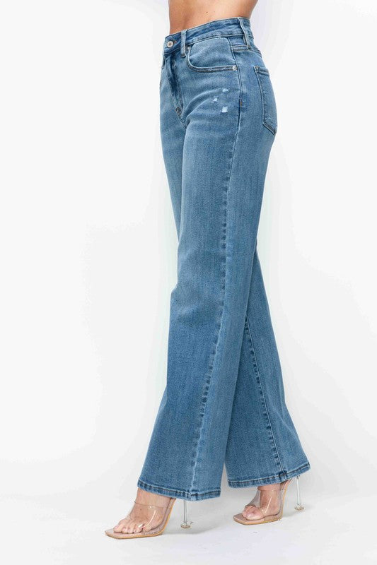 bytos Full Size High Rise Wide Leg Jeans with Pockets - Charming Charlie