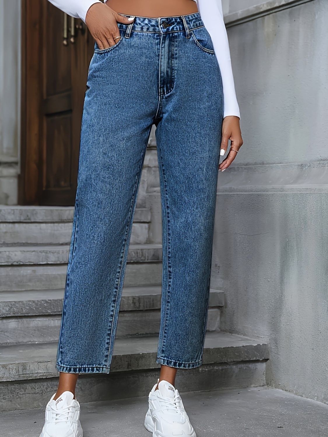 Pocketed Straight Leg Jeans - Charming Charlie