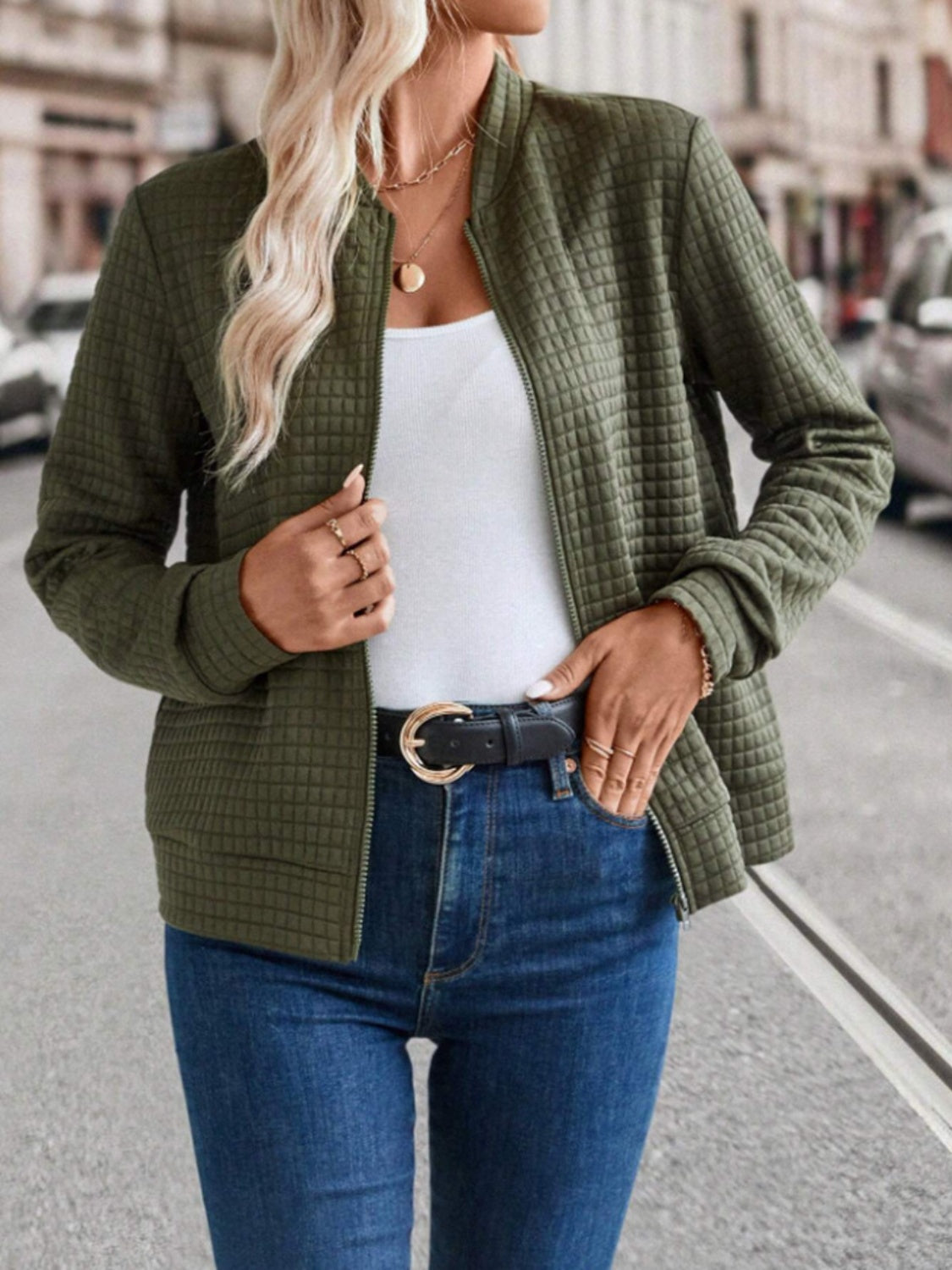 Zip Up Long Sleeve Jacket - Charming Charlie
