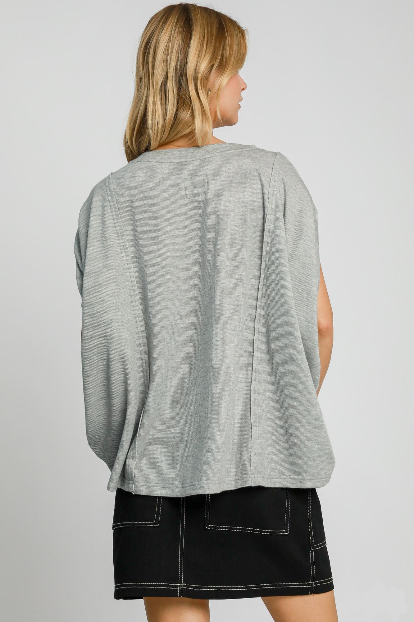 Umgee Exposed Seam Round Neck Batwing Sleeve Knit Top - Charming Charlie