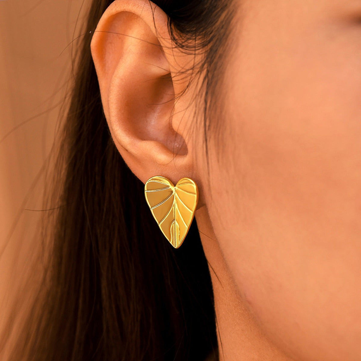 Stainless Steel Heart Leaf Stud Earring - Charming Charlie