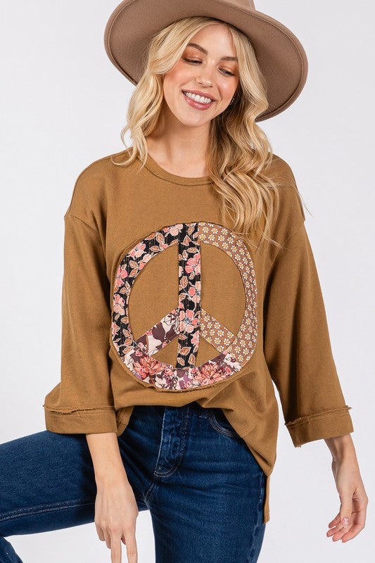 SAGE + FIG Floral Peace Patch Round Neck Top - Charming Charlie