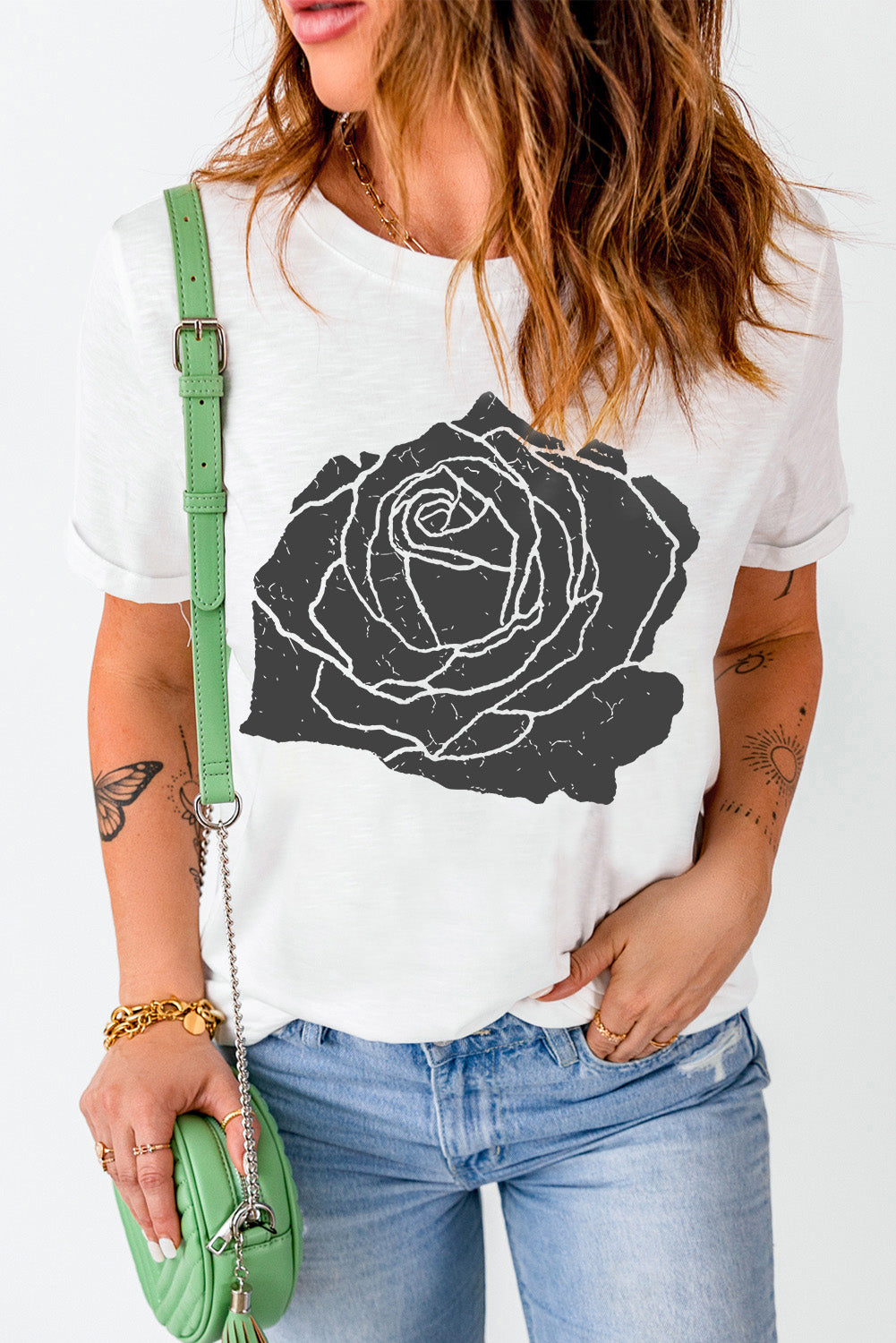 Rose Graphic Round Neck Short Sleeve T-Shirt - Charming Charlie