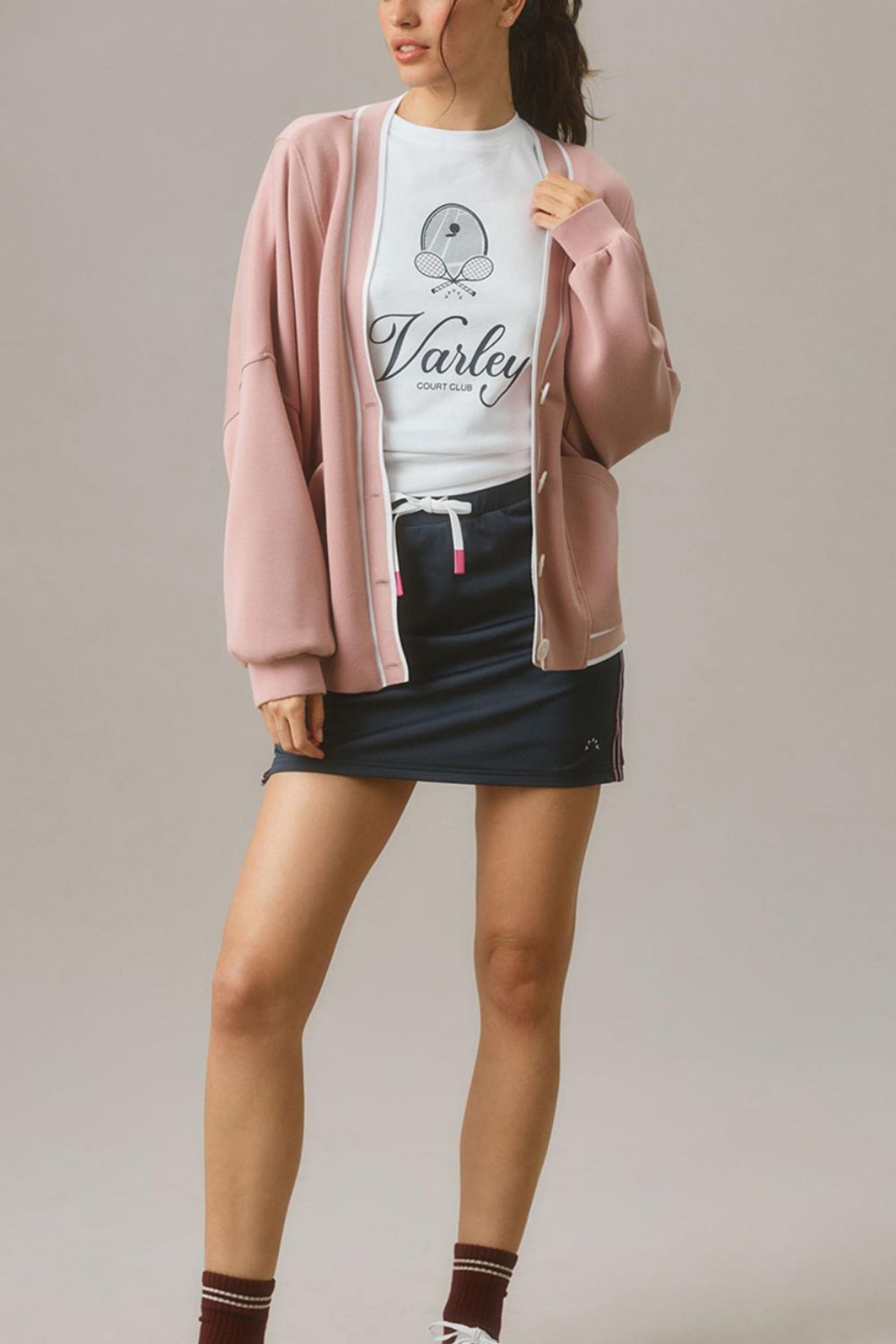 Contrast Trim V Neck Button Up Cardigan - Charming Charlie