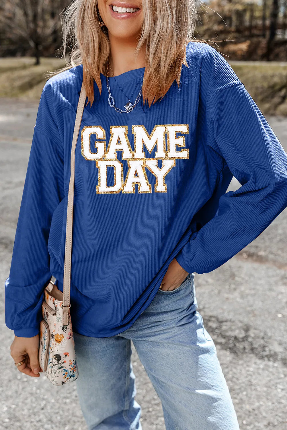GAME DAY Round Neck Long Sleeve Sweatshirt - Charming Charlie