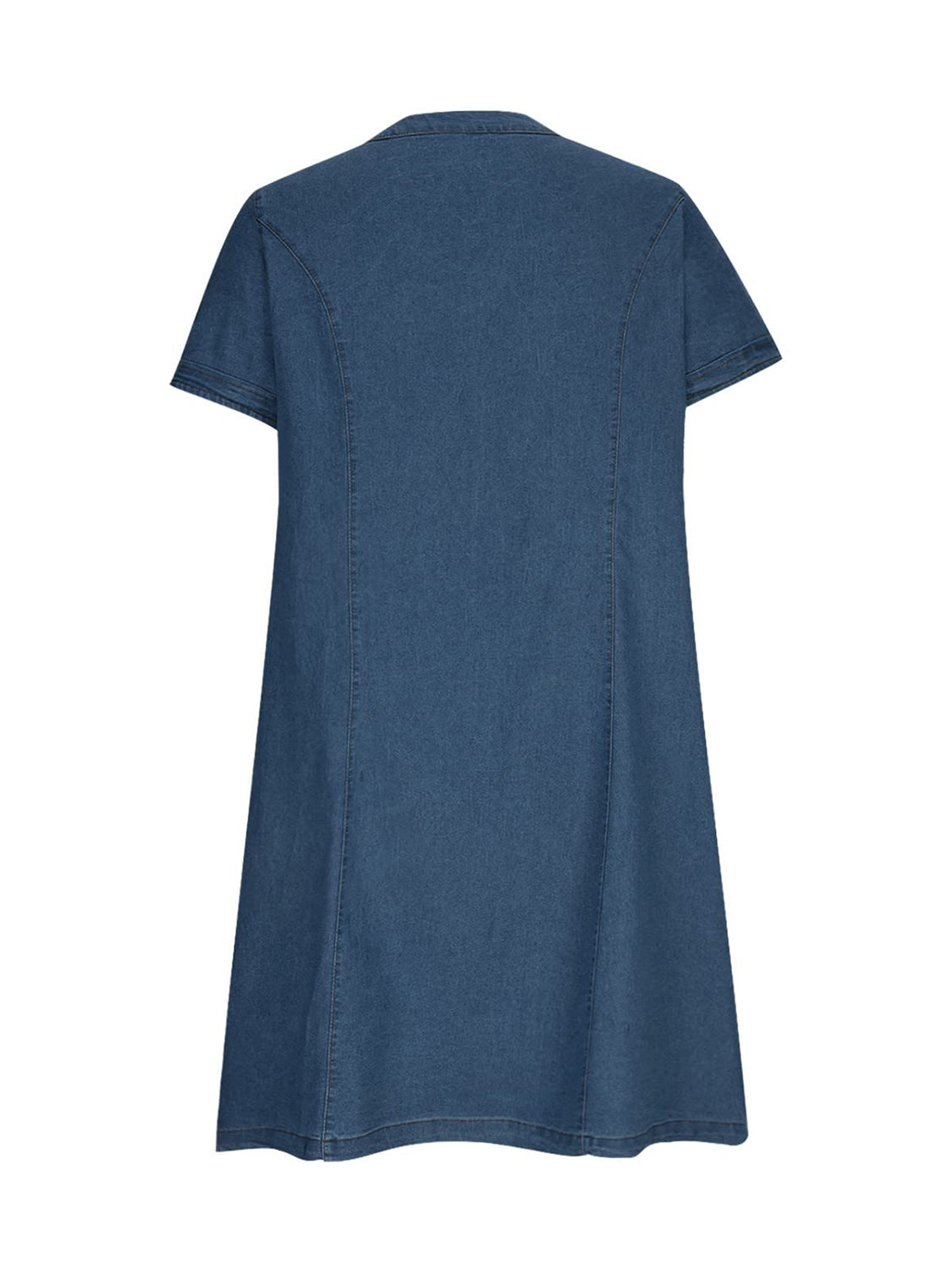 Full Size Notched Short Sleeve Denim Dress - Charming Charlie