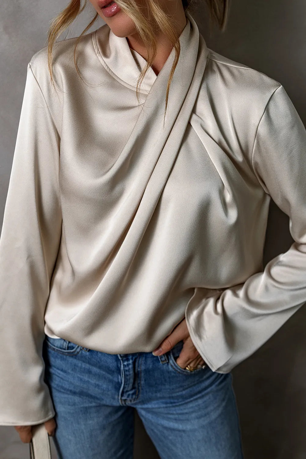 Cutout Ruched Long Sleeve Blouse - Charming Charlie