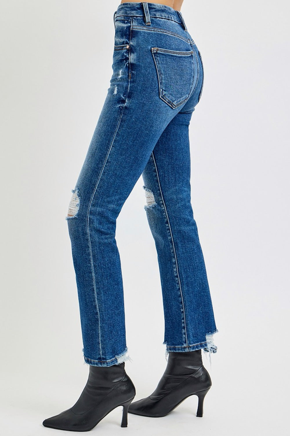 RISEN Full Size High Rise Distressed Crop Straight Jeans - Charming Charlie