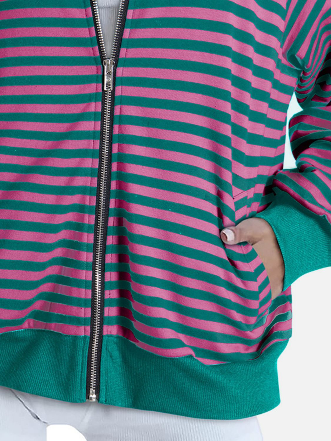 Striped Zip Up Long Sleeve Sweatshirt - Charming Charlie