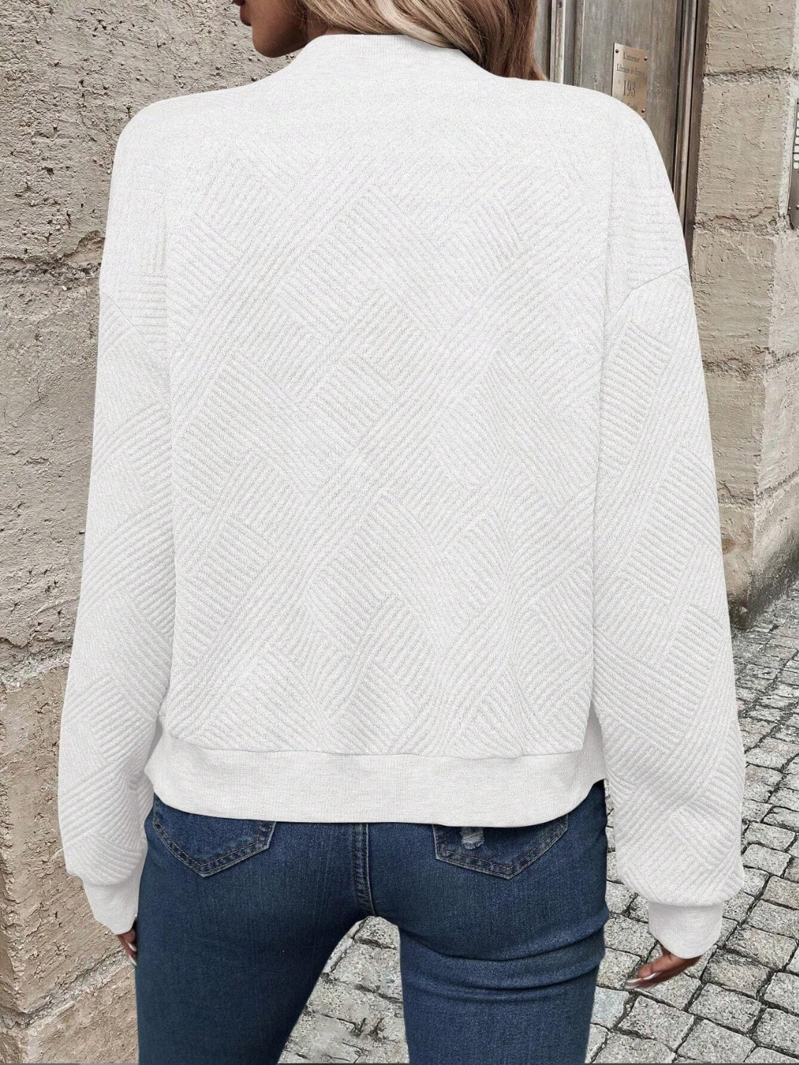 Textured Zip Up Long Sleeve Jacket - Charming Charlie