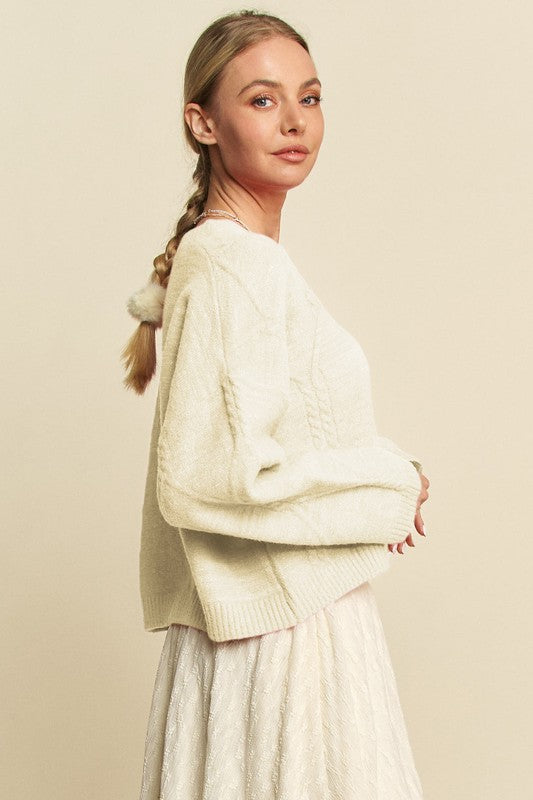 Davi & Dani Diamond Cable Pattern Drop Shoulder Sweater - Charming Charlie