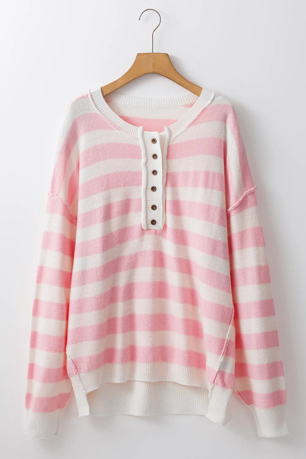 Exposed Seam Striped Round Neck Long Sleeve Sweater - Charming Charlie
