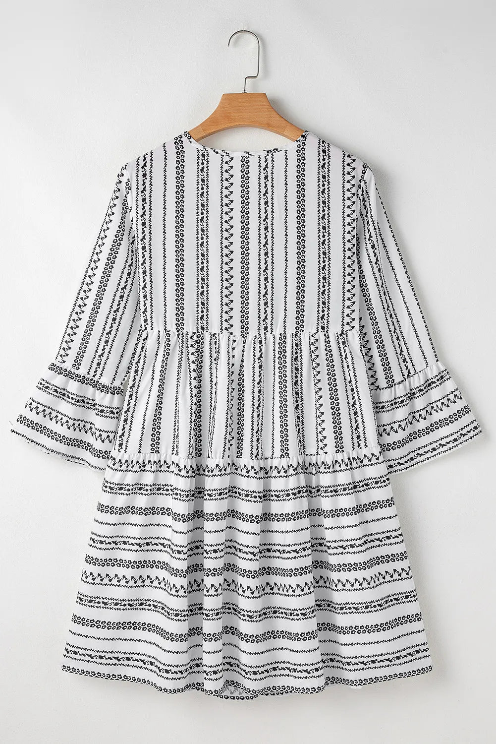 Printed Tie Neck Three-Quarter Sleeve Mini Dress - Charming Charlie