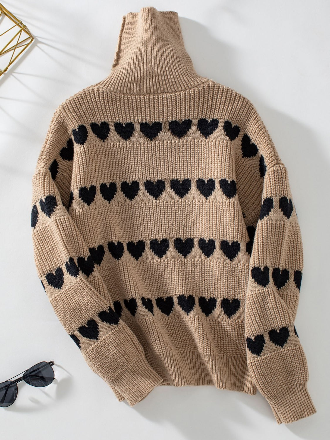 Heart Turtleneck Dropped Shoulder Sweater - Charming Charlie