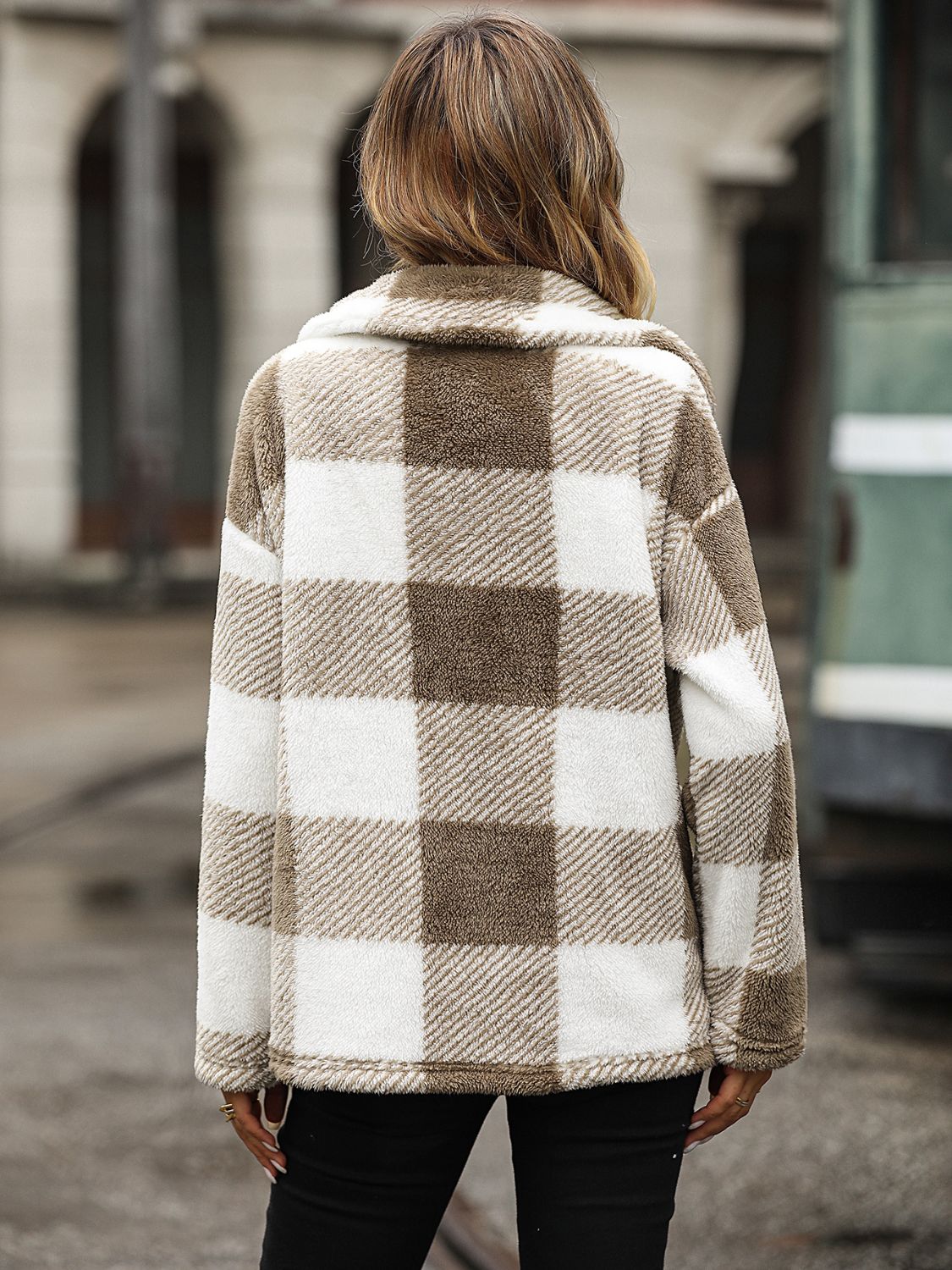 Plaid Collared Neck Button Down Jacket - Charming Charlie