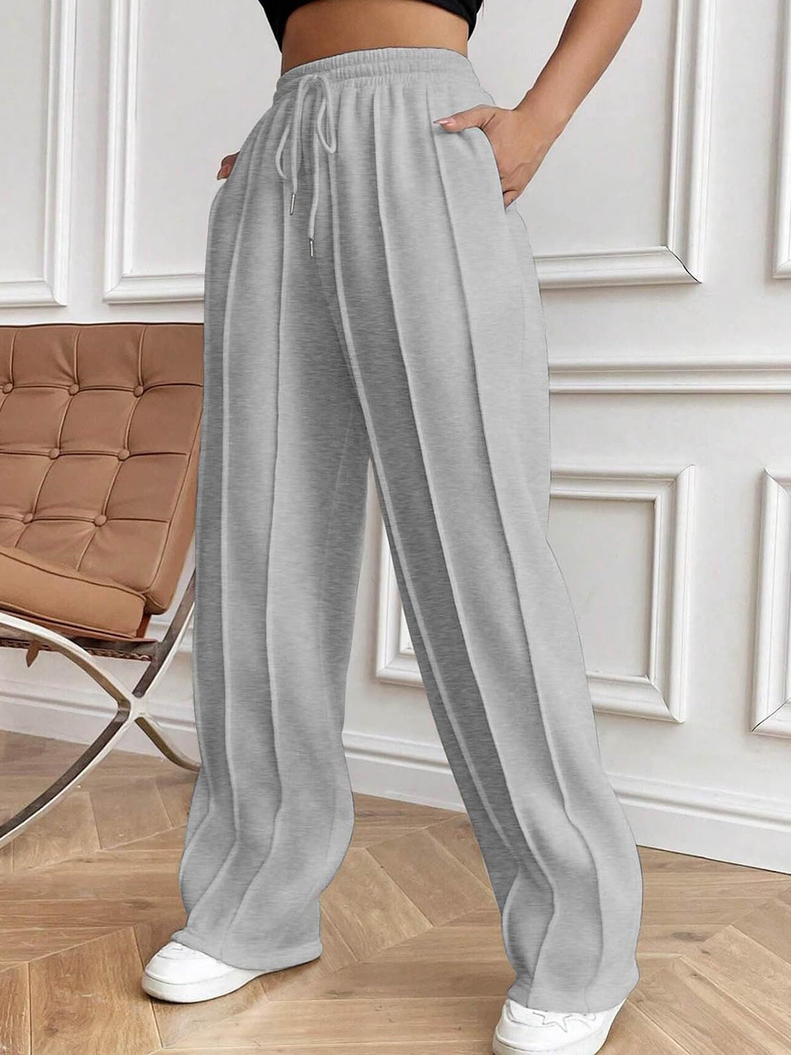 Drawstring Elastic Waist Pants with Pockets - Charming Charlie