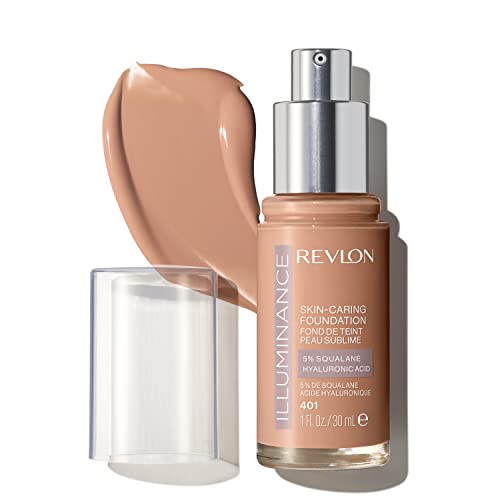 Revlon Illuminance Skin-Caring Liquid Foundation, Hyaluronic Acid, Hydrating and Nourishing Formula with Medium Coverage, 401 Light Coffee, 1 fl oz - Charming Charlie