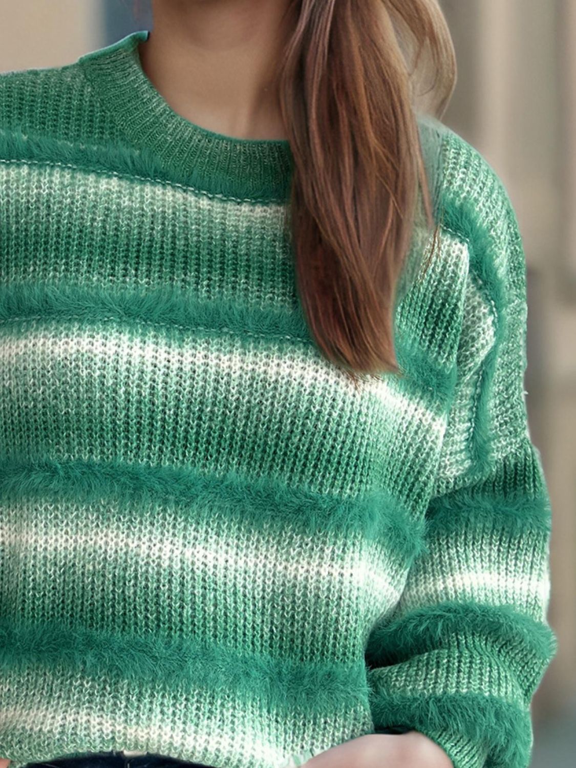 Gradient Round Neck Dropped Shoulder Sweater - Charming Charlie