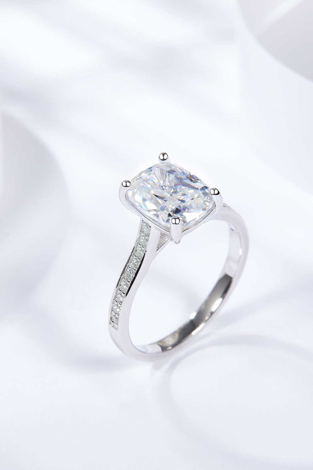3 Carat Moissanite Platinum-Plated Side Stone Ring - Charming Charlie