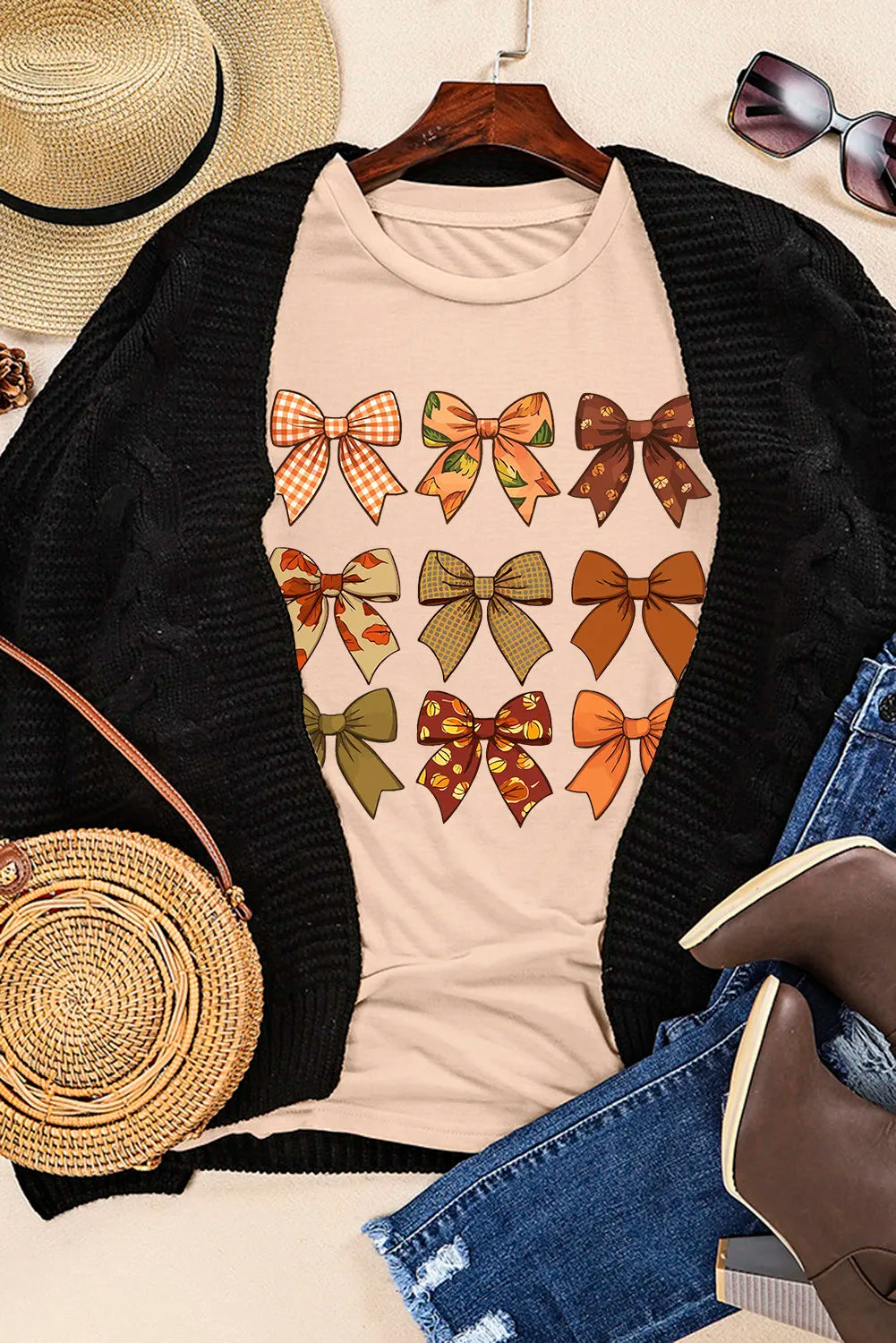Bow Graphic Round Neck Short Sleeve T-Shirt - Charming Charlie