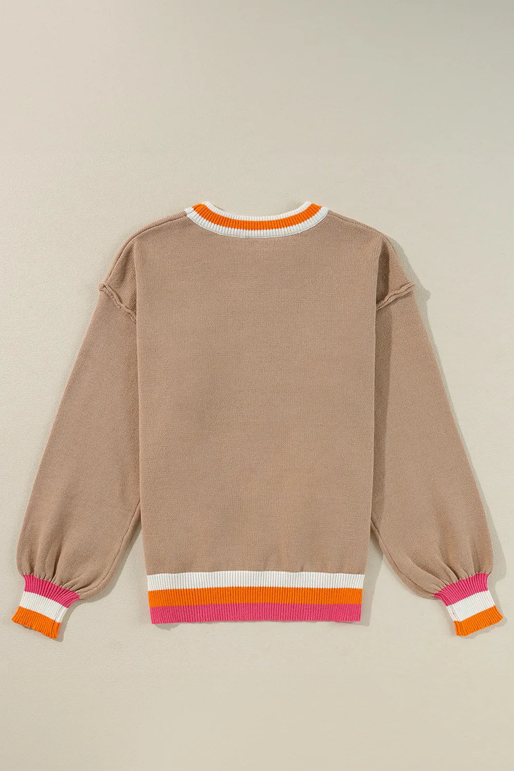 Contrast Round Neck Long Sleeve Sweater - Charming Charlie