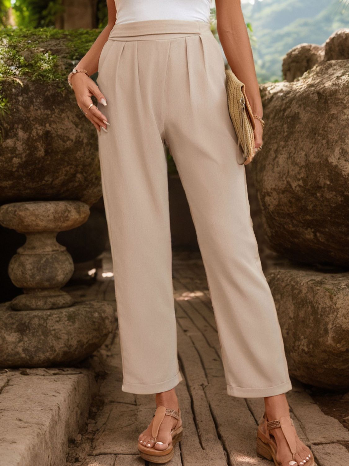 Ruched Half Elastic Waist Pants - Charming Charlie