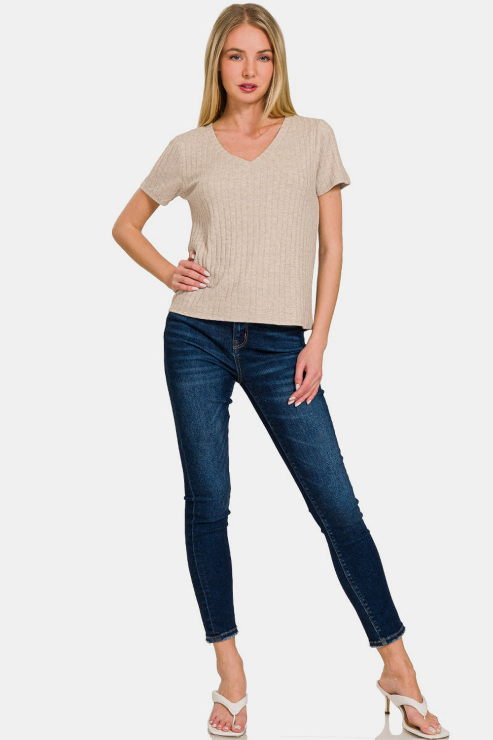 Zenana Ribbed Short Sleeve T-Shirt - Charming Charlie