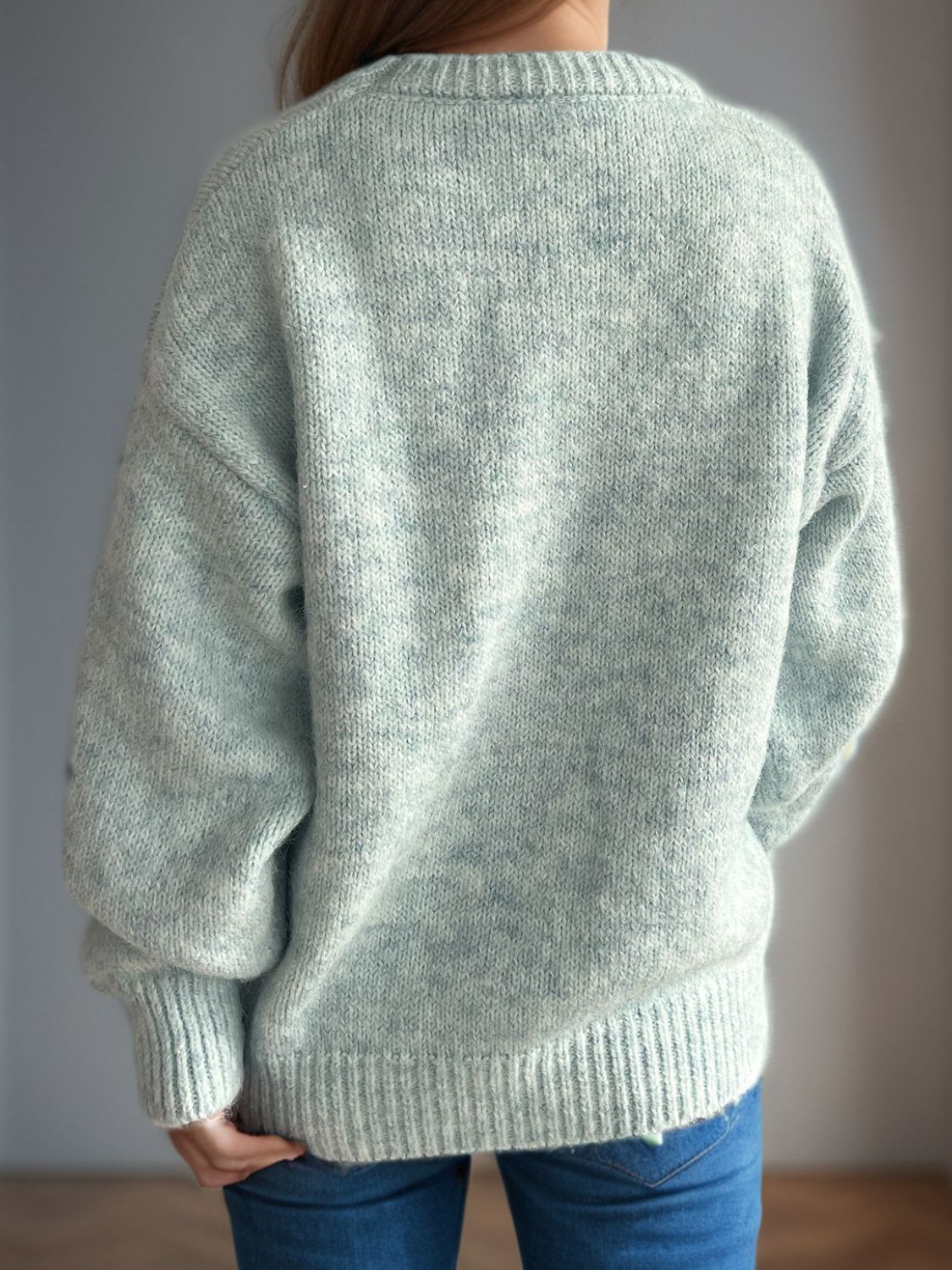 Round Neck Long Sleeve Sweater - Charming Charlie