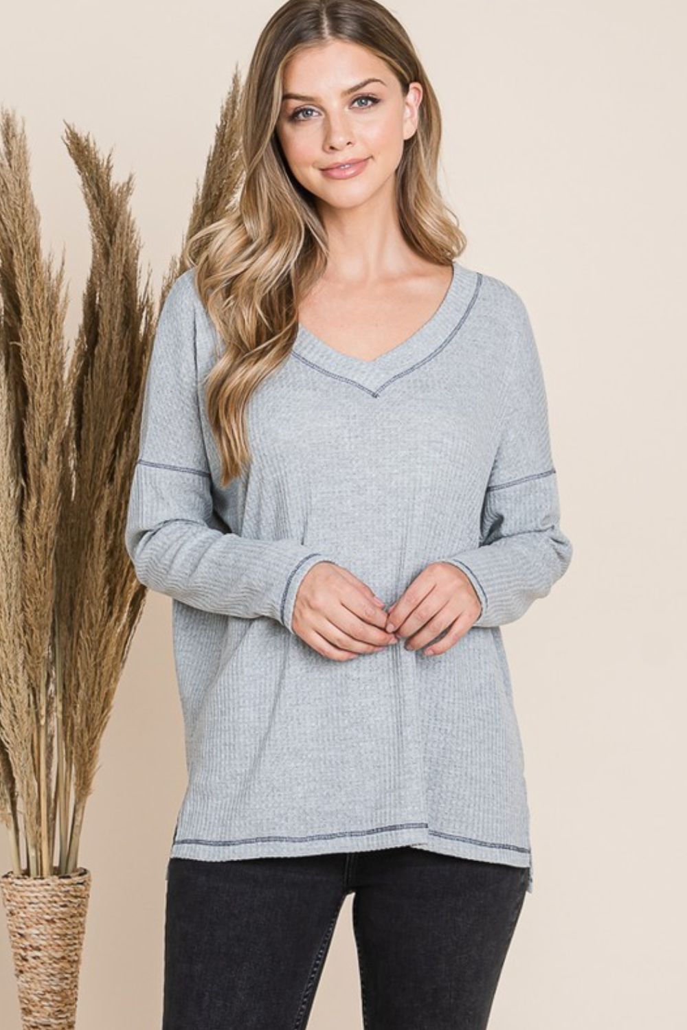 Reborn J V Neck Long Sleeve Top - Charming Charlie