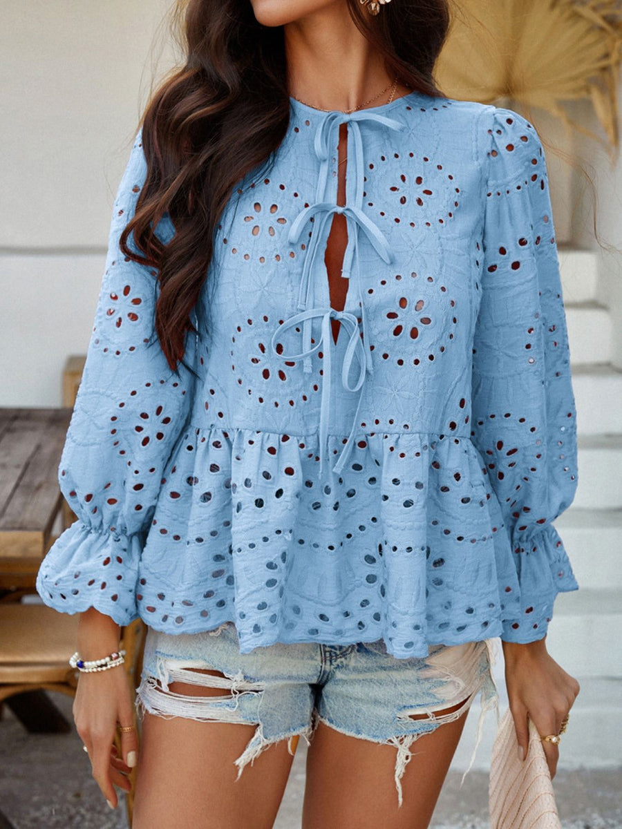 Devine Peplum Printed Long Sleeve Blouse